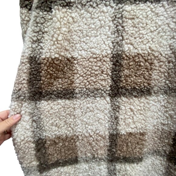Plaid Teddy Sherpa Shacket Wm Sz M Brown Shirt Jacket Oversized Country Western - Picture 11 of 14